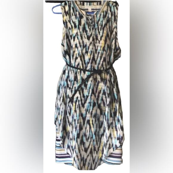 NWT Dana Buchman Sz M Asymmetrical Aztec print Sleeveless tie front shift dress - Picture 1 of 8